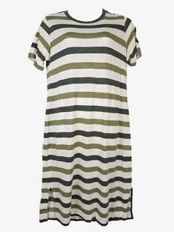 Country Road Cream Soft Jersey Striped Crew Midi Dress Size L