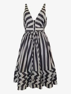 Scanlan Theodore V Neck Stripe Midi Dress Size M