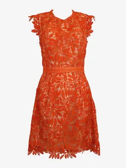 Reiss Muted Tangerine Lace Midi Dress Size 4