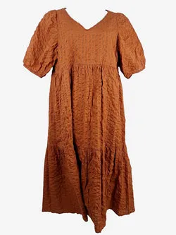 Seed Graceful Burnt Orange Textured Midi Dress Size 14
