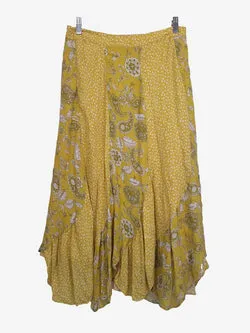 Nicholas Silk Mustard Paisley Midi Skirt Size 12