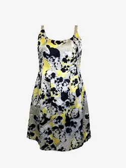 Veronika Maine Lemon Pansy Satin Midi Dress Size 10