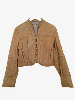 Max & Co. Rare Vintage Cropped Tan Leather Biker Jacket Size 12