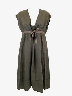 Zyga Austere Khaki Linen Midi Dress Size 10