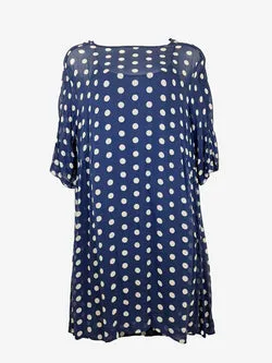 Lee Mathews Navy Sheer Polka Dot Midi Dress Size 12