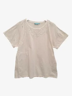 Blue Illusion Dainty White Lace Embroidered T-shirt Size M