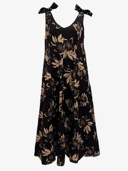 Country Road Silk Linen Blend Dark Floral Dress Size 16