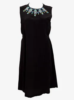 Megan Park Silk Embroidered Neck Midi Dress Size 14