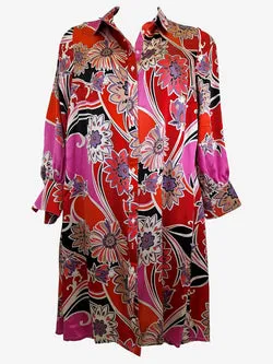 John Cavill Silk Stand Out Patterned Shirt Dress Size 12