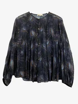 Vince Pleated Dark Floral Blouse Size S