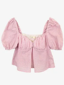 Ownley Pretty In Pink Gingham Olive Top Size S