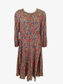 Blue Illusion Bright Boho Paisley Smock Dress Size M