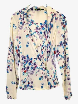 Shanghai Tang Lily Pad Cross Wrap Silk Blouse Size 12