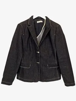 Anthea Crawford Dark Denim Contrast Stitch Fitted Blazer Size 12