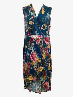 Boho Bird Emerald Draped Floral Midi Dress Size 18