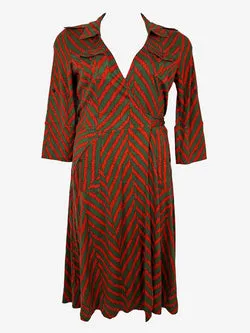 Diane von Furstenberg Olive Wrap Style Silk Shirt Dress Size 10