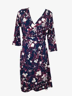 Leona Edmiston Navy Faux Wrap Booms Midi Dress Size 10
