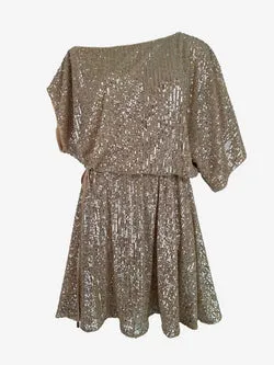 Sass & Bide Dazzling Champagne Sequin Asymmetric Mini Dress Size 8