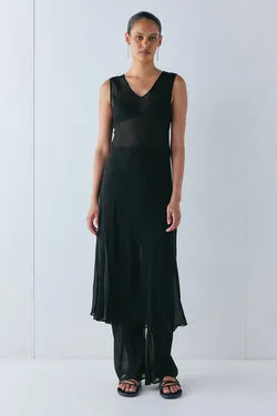 Winona Sheer Midi Dress Black