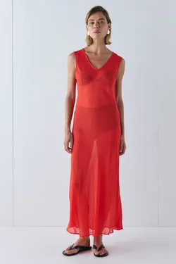 Winona Sheer Midi Dress Red