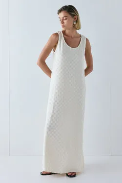Cate Smock Maxi Dress Cream Check