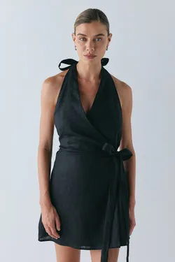 Lo Linen Mini Dress Black