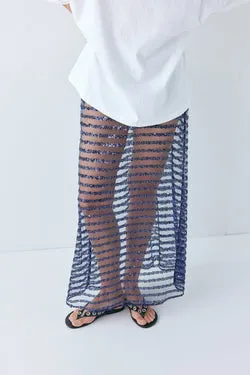 Vilma Sequin Maxi Skirt Navy Stripe