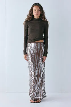 Devyn Sequin Midi Skirt Molten