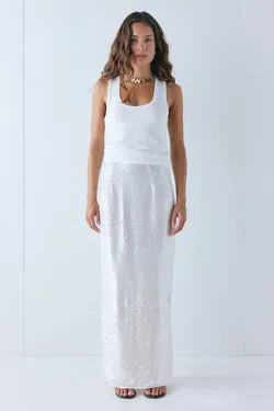 Devyn Sequin Midi Skirt Ivory
