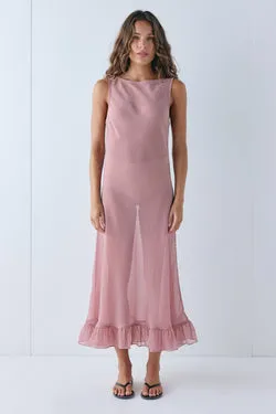 Bambi Sheer Midi Dress Red Check