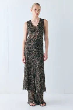 Winona Sheer Midi Dress Brown Leopard