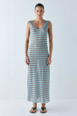 Eva Sheer Midi Dress Aqua Check