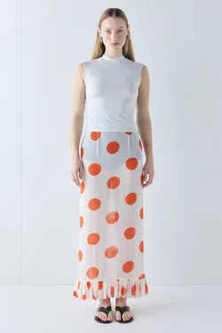 Delilah Sheer Maxi Skirt Orange Polka Dot