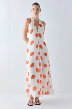 Ani Maxi Dress Orange Polka Dot