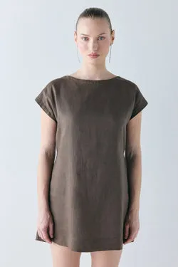 Rome Linen Mini Dress Chocolate