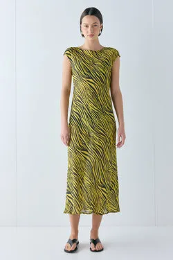 Yuri Sheer Midi Dress Yellow Tiger
