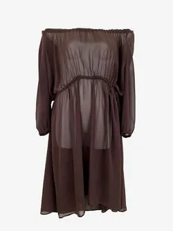 Ricochet Sheer Chocolate Bardot Maxi Dress Size M