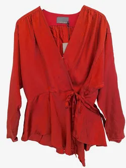 Ginger & Smart Burgundy Long Sleeve Wrap Top Size 14