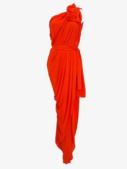 Carla Zampatti Elegant Vermilion Draped Chiffon Maxi Dress Size 6
