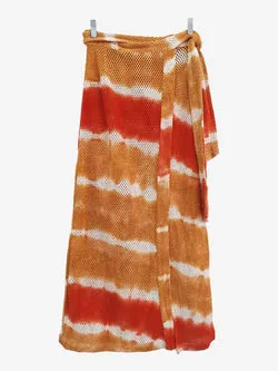 Boteh Tangerine Tie Dye Bach Cover Up Wrap Midi Skirt Size XS