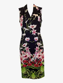 Ted Baker Alluring Hibiscus Sleeveless V Neck Midi Dress Size 10
