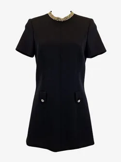Saint Laurent Authenticated Crystal-Embellished Crepe Mini Dress Size XXS
