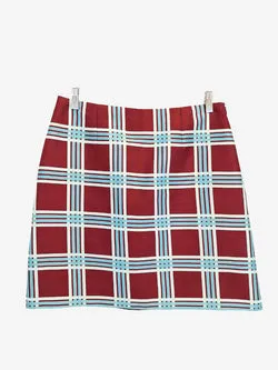 Tara Jarmon Merlot Checked Silk Mini Skirt Size L