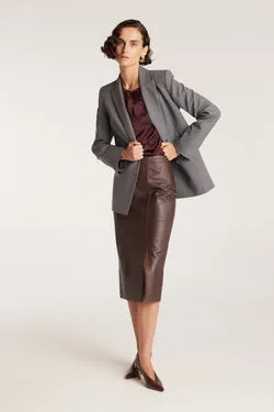 Croc Leather Skirt - Chocolate