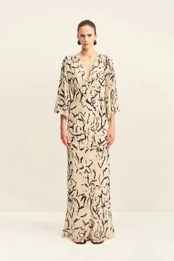 REA PLUNGE BALLOON SLEEVE MAXI DRESS