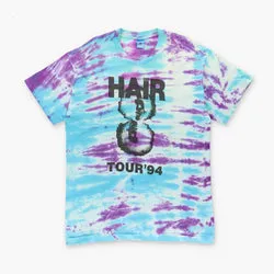 Vintage Hair The Musical Tour 1994 Single Stitch USA Made FRUIT OF THE LOOM Purple & Blue Tie Dye Tee (XL)