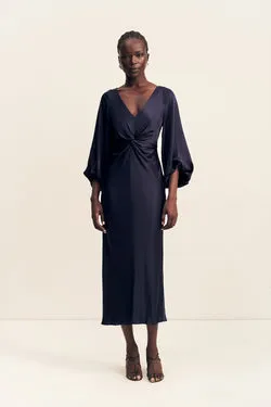 LUMIERE KNOT FRONT MIDI DRESS - NIGHT SKY