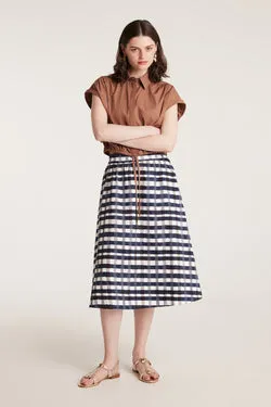Gingham Cotton Skirt - Indigo