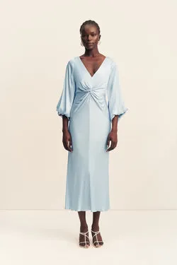 LUMIERE KNOT FRONT MIDI DRESS - CLOUD DRIFT
