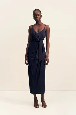 LUMIERE TIE FRONT MIDI DRESS - NIGHT SKY